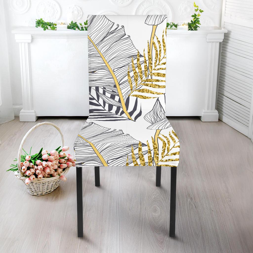 Gold Glitter Tropical Palm Leaves Dinning Chair Slipper-JTAMIGO.COM