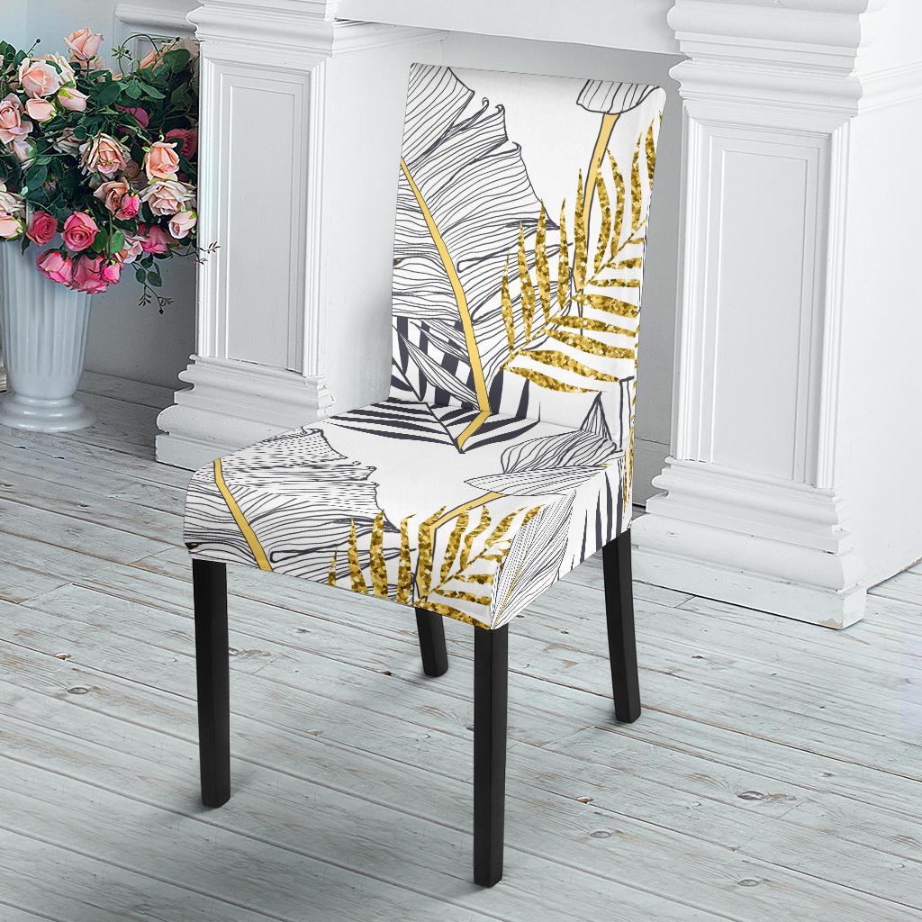 Gold Glitter Tropical Palm Leaves Dinning Chair Slipper-JTAMIGO.COM