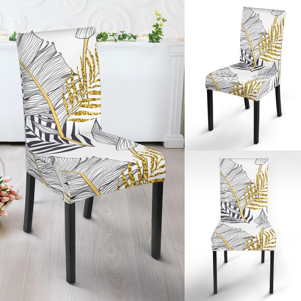 Gold Glitter Tropical Palm Leaves Dinning Chair Slipper-JTAMIGO.COM