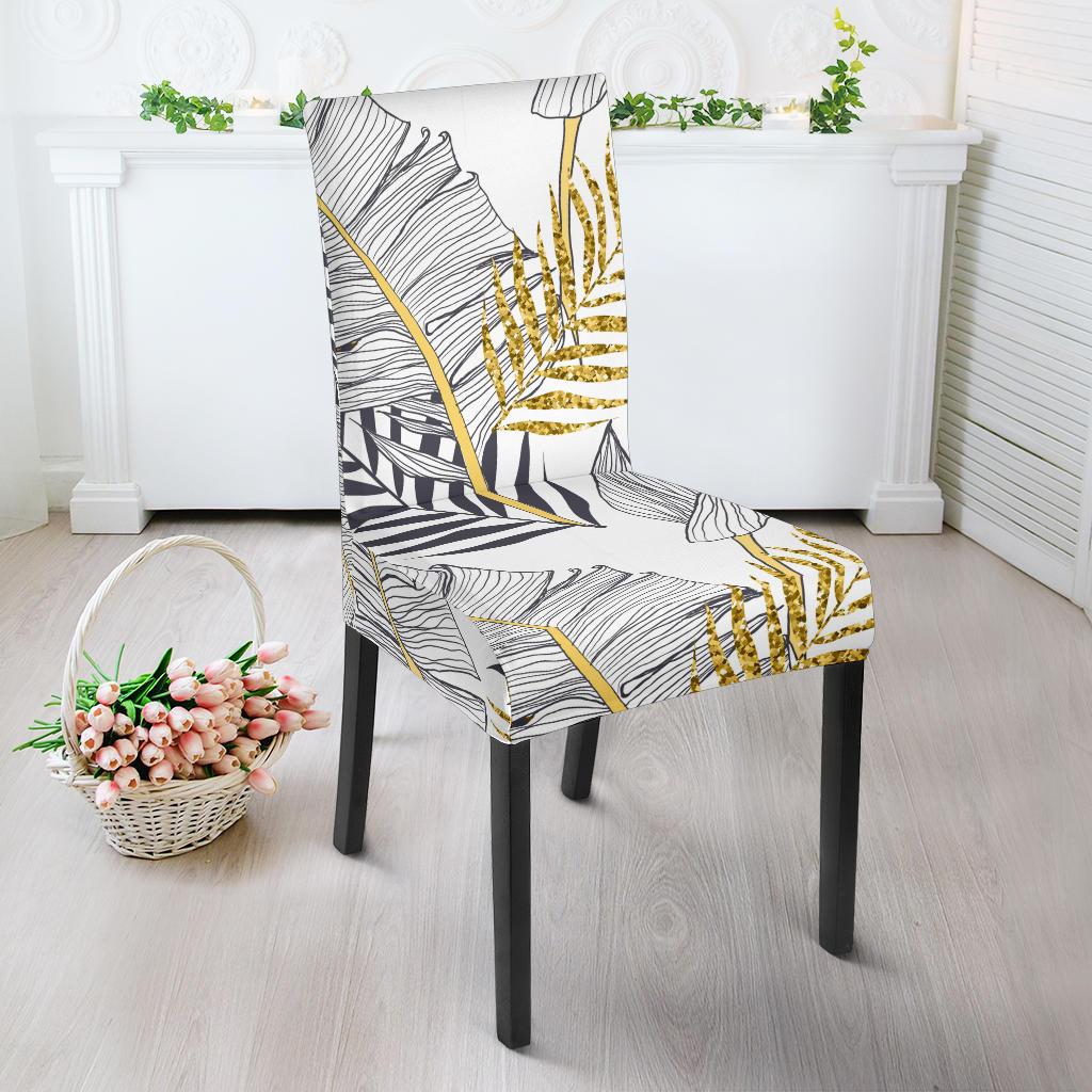 Gold Glitter Tropical Palm Leaves Dinning Chair Slipper-JTAMIGO.COM
