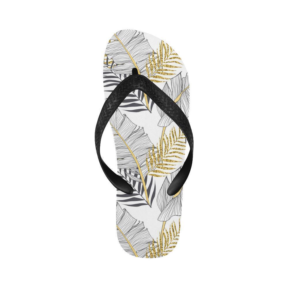 Gold Glitter Tropical Palm Leaves Flip Flops-JTAMIGO.COM