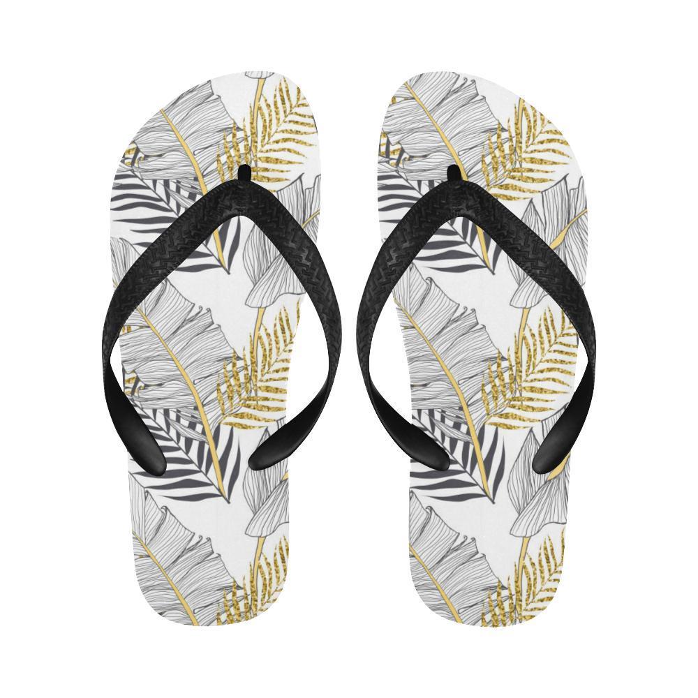 Gold Glitter Tropical Palm Leaves Flip Flops-JTAMIGO.COM