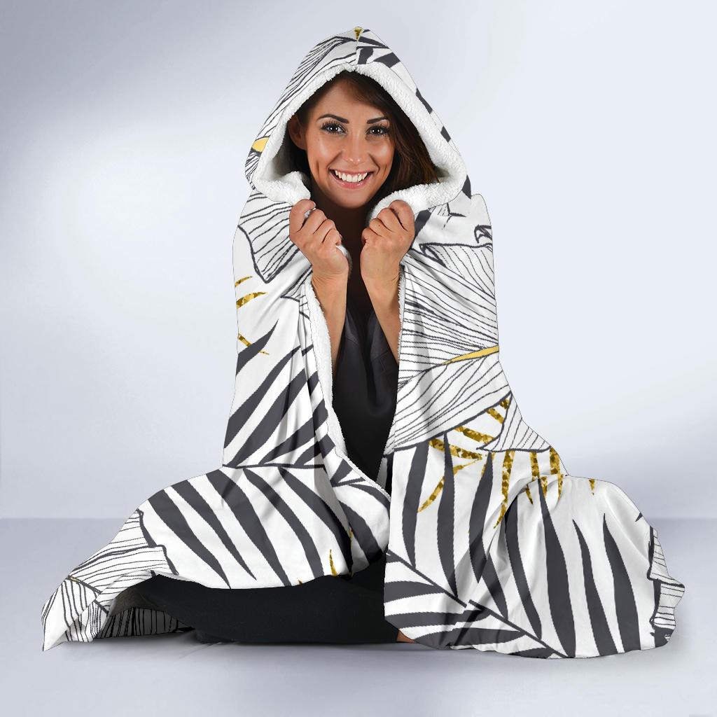 Gold Glitter Tropical Palm Leaves Hooded Blanket-JTAMIGO.COM