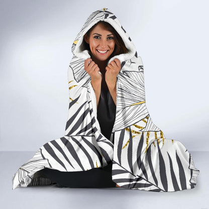 Gold Glitter Tropical Palm Leaves Hooded Blanket-JTAMIGO.COM