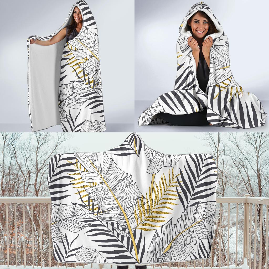 Gold Glitter Tropical Palm Leaves Hooded Blanket-JTAMIGO.COM