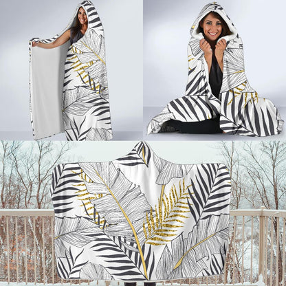 Gold Glitter Tropical Palm Leaves Hooded Blanket-JTAMIGO.COM