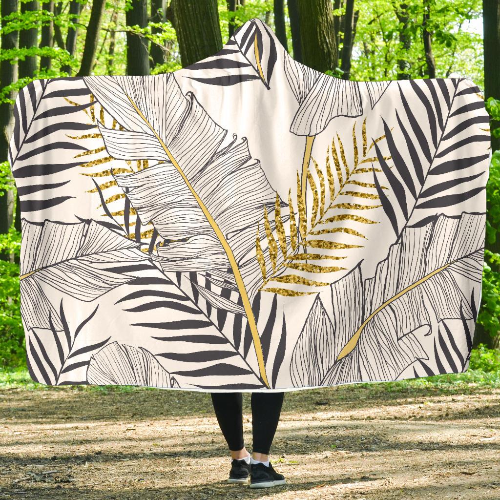 Gold Glitter Tropical Palm Leaves Hooded Blanket-JTAMIGO.COM
