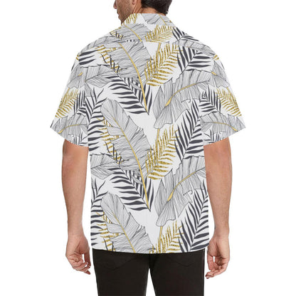 Gold Glitter Tropical Palm Leaves Men Aloha Hawaiian Shirt