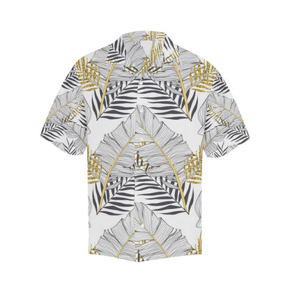 Gold Glitter Tropical Palm Leaves Men Aloha Hawaiian Shirt