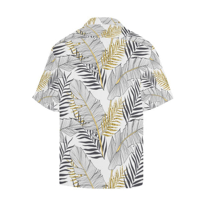Gold Glitter Tropical Palm Leaves Men Aloha Hawaiian Shirt