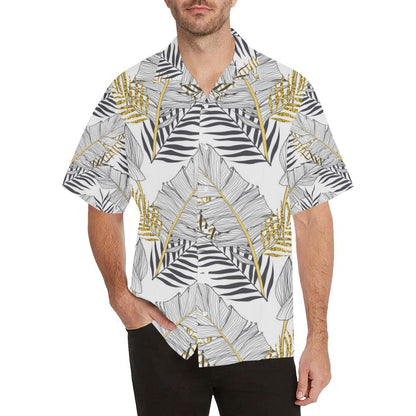Gold Glitter Tropical Palm Leaves Men Aloha Hawaiian Shirt