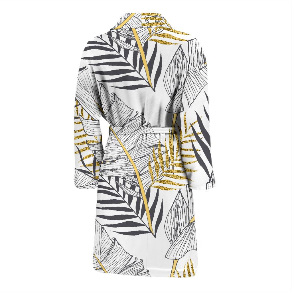 Gold Glitter Tropical Palm Leaves Men Bath Robe-JTAMIGO.COM