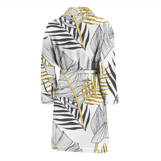 Gold Glitter Tropical Palm Leaves Men Bath Robe-JTAMIGO.COM