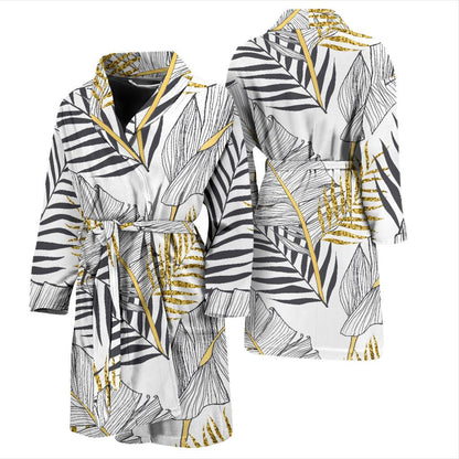 Gold Glitter Tropical Palm Leaves Men Bath Robe-JTAMIGO.COM