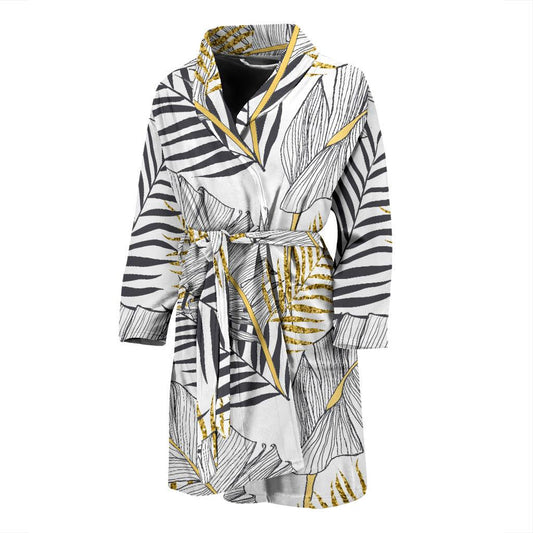 Gold Glitter Tropical Palm Leaves Men Bath Robe-JTAMIGO.COM