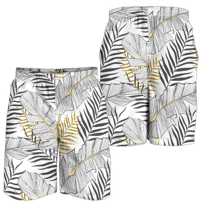 Gold Glitter Tropical Palm Leaves Mens Shorts-JTAMIGO.COM
