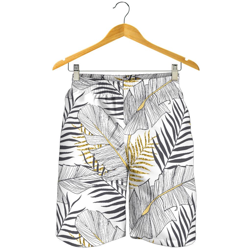 Gold Glitter Tropical Palm Leaves Mens Shorts-JTAMIGO.COM