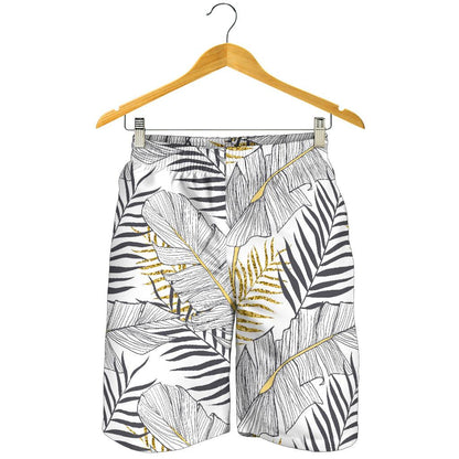 Gold Glitter Tropical Palm Leaves Mens Shorts-JTAMIGO.COM