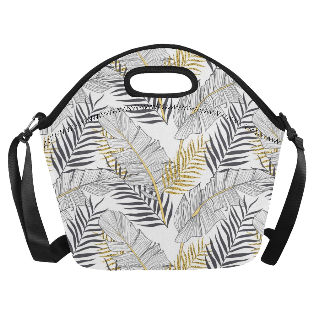 Gold Glitter Tropical Palm Leaves Neoprene Lunch Bag (Model 1669)(Large)-JTAMIGO.COM