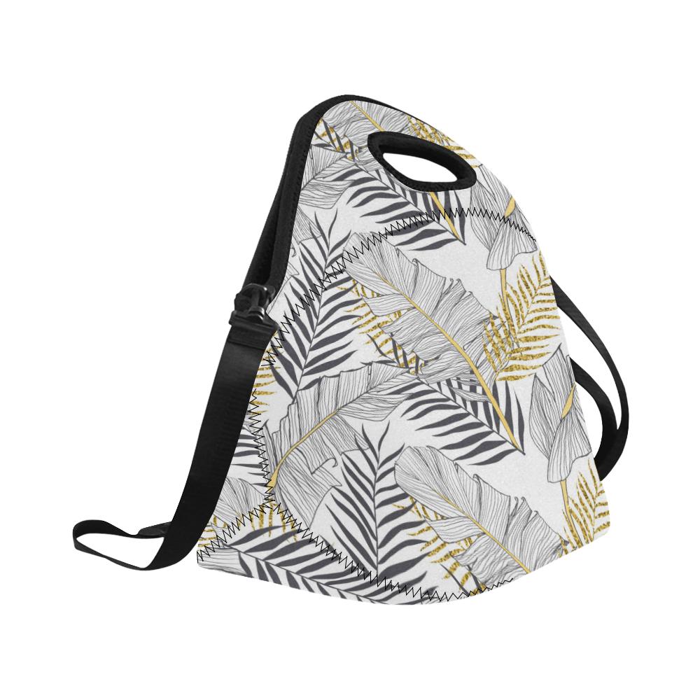 Gold Glitter Tropical Palm Leaves Neoprene Lunch Bag (Model 1669)(Large)-JTAMIGO.COM