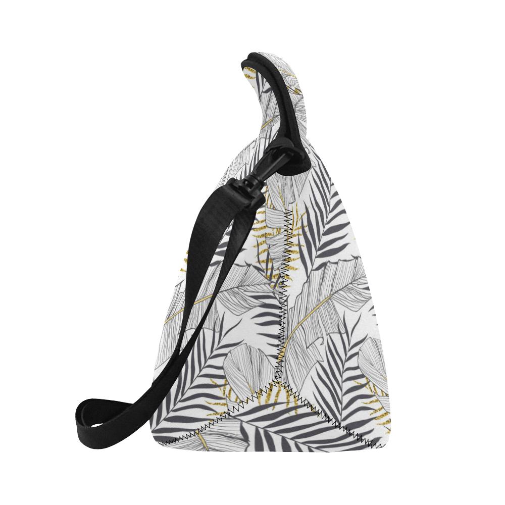 Gold Glitter Tropical Palm Leaves Neoprene Lunch Bag (Model 1669)(Large)-JTAMIGO.COM
