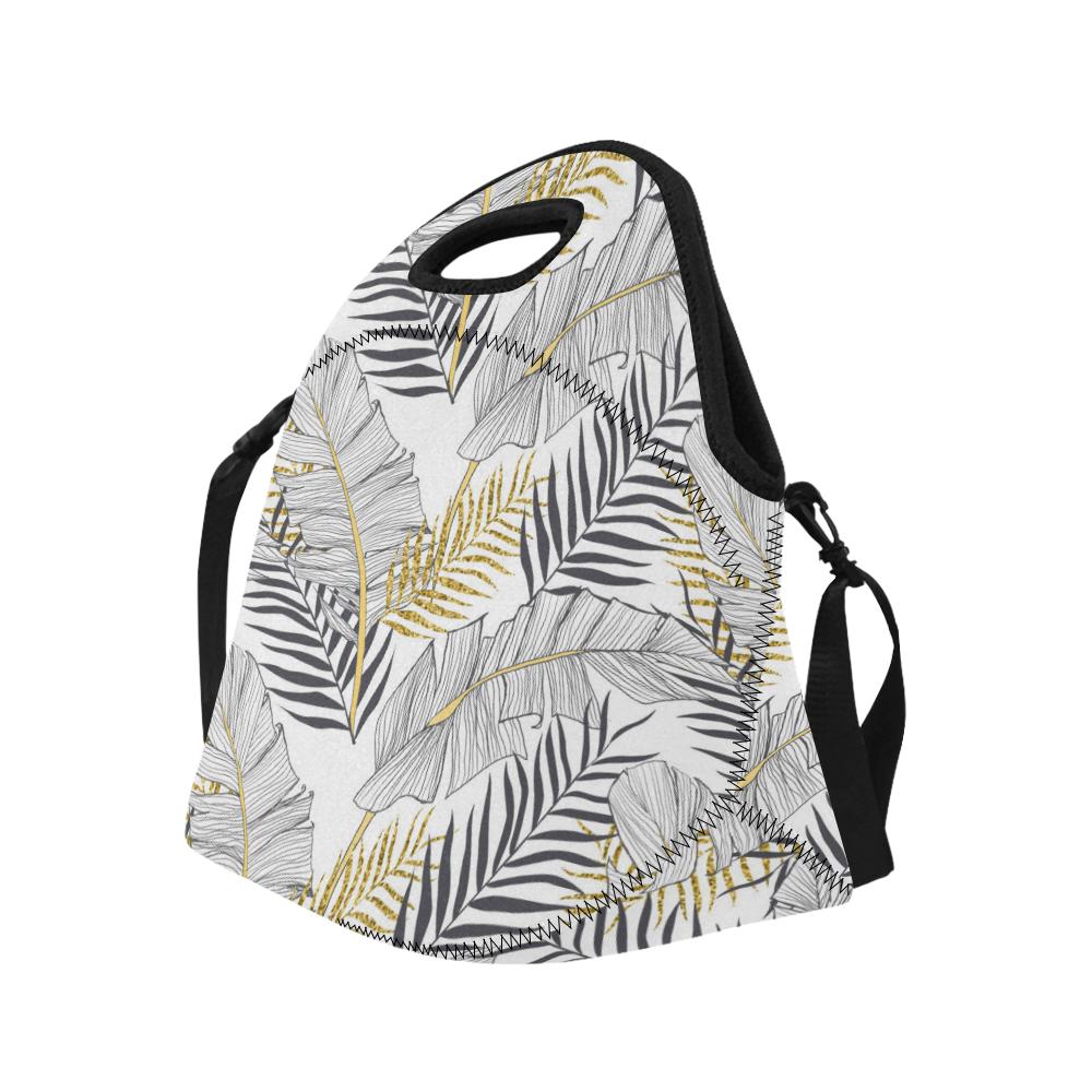 Gold Glitter Tropical Palm Leaves Neoprene Lunch Bag (Model 1669)(Large)-JTAMIGO.COM