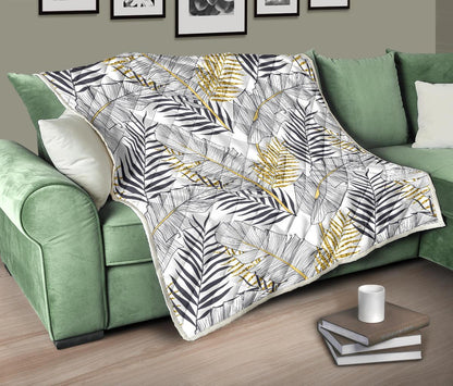 Gold Glitter Tropical Palm Leaves Premium Quilt-JTAMIGO.COM