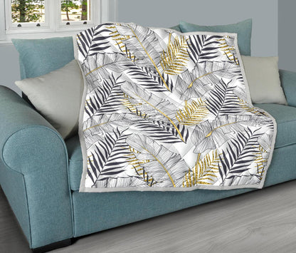 Gold Glitter Tropical Palm Leaves Premium Quilt-JTAMIGO.COM