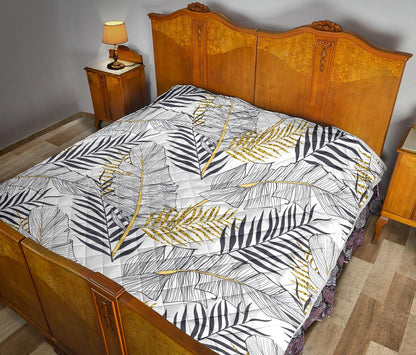 Gold Glitter Tropical Palm Leaves Premium Quilt-JTAMIGO.COM