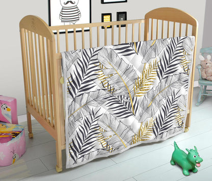 Gold Glitter Tropical Palm Leaves Premium Quilt-JTAMIGO.COM