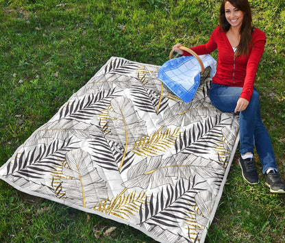 Gold Glitter Tropical Palm Leaves Premium Quilt-JTAMIGO.COM