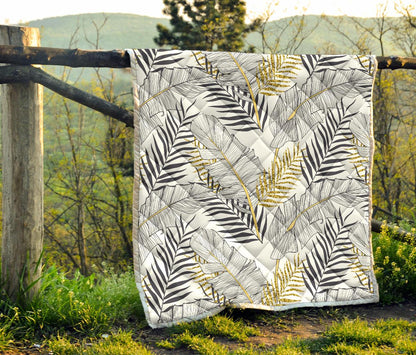 Gold Glitter Tropical Palm Leaves Premium Quilt-JTAMIGO.COM