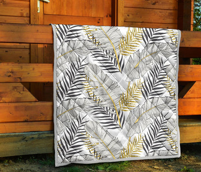 Gold Glitter Tropical Palm Leaves Premium Quilt-JTAMIGO.COM