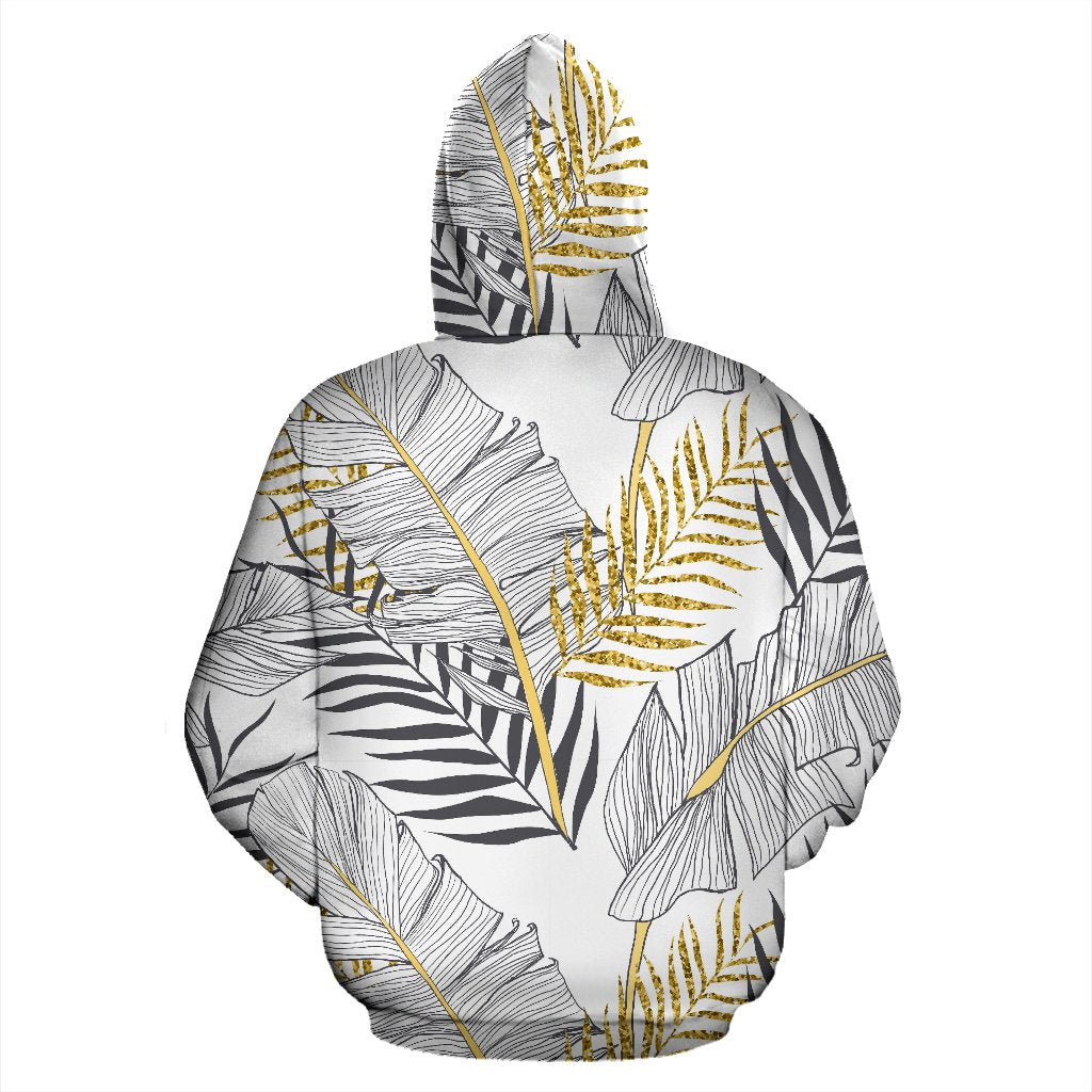 Gold Glitter Tropical Palm Leaves Pullover Hoodie