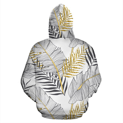Gold Glitter Tropical Palm Leaves Pullover Hoodie