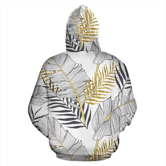 Gold Glitter Tropical Palm Leaves Pullover Hoodie