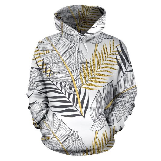 Gold Glitter Tropical Palm Leaves Pullover Hoodie