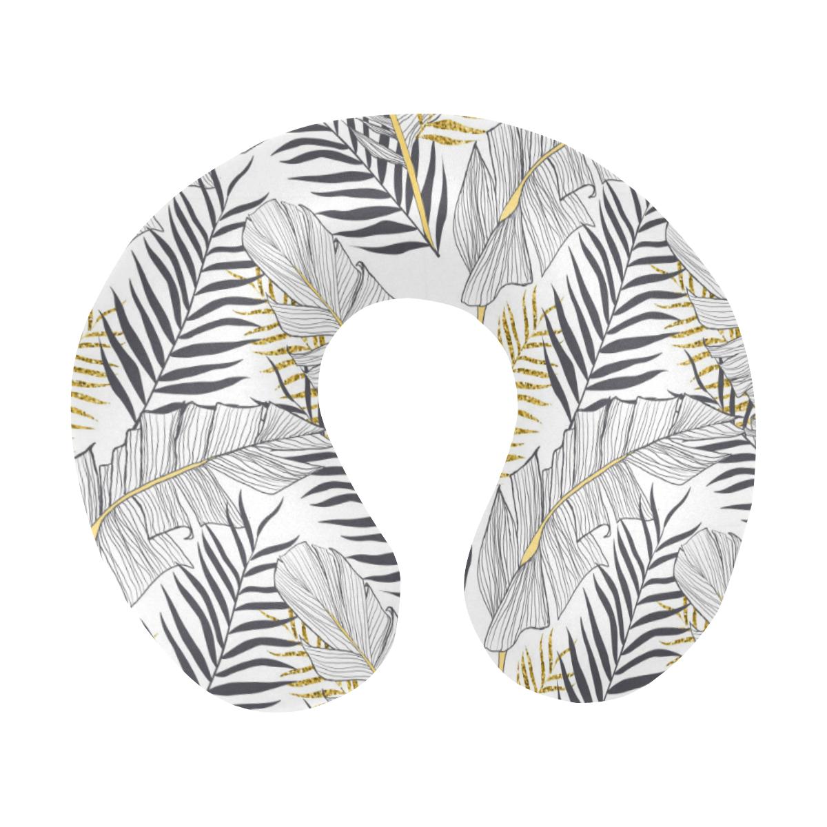 Gold Glitter Tropical Palm Leaves U-Shaped Travel Neck Pillow-JTAMIGO.COM