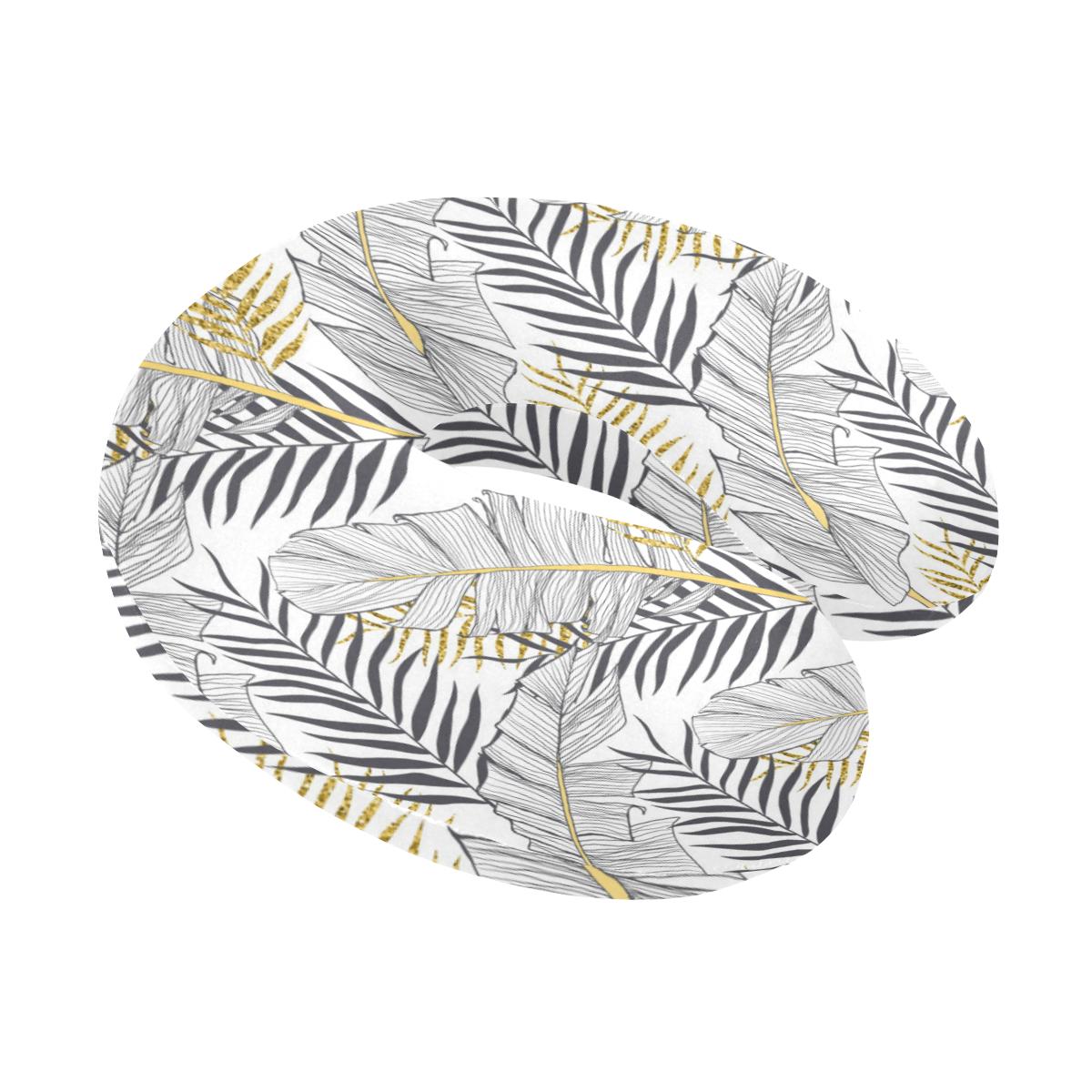 Gold Glitter Tropical Palm Leaves U-Shaped Travel Neck Pillow-JTAMIGO.COM