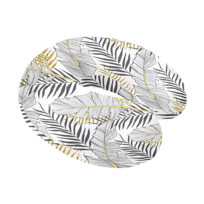 Gold Glitter Tropical Palm Leaves U-Shaped Travel Neck Pillow-JTAMIGO.COM