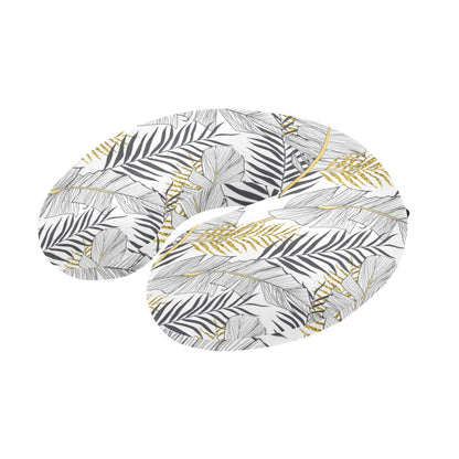 Gold Glitter Tropical Palm Leaves U-Shaped Travel Neck Pillow-JTAMIGO.COM