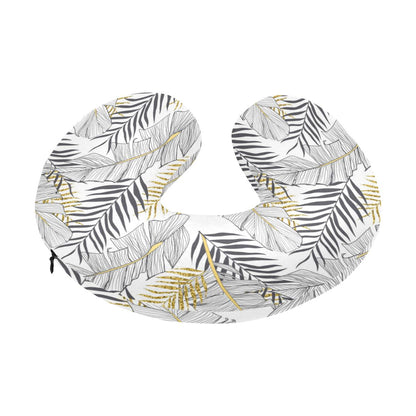Gold Glitter Tropical Palm Leaves U-Shaped Travel Neck Pillow-JTAMIGO.COM
