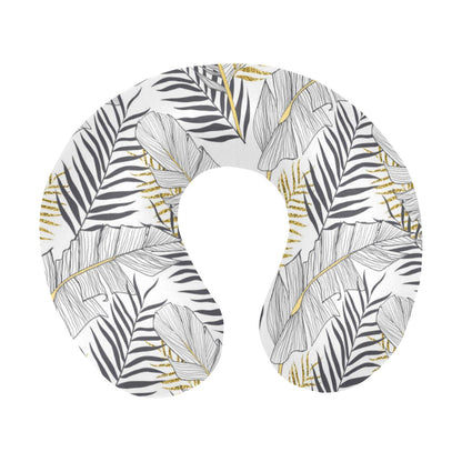 Gold Glitter Tropical Palm Leaves U-Shaped Travel Neck Pillow-JTAMIGO.COM