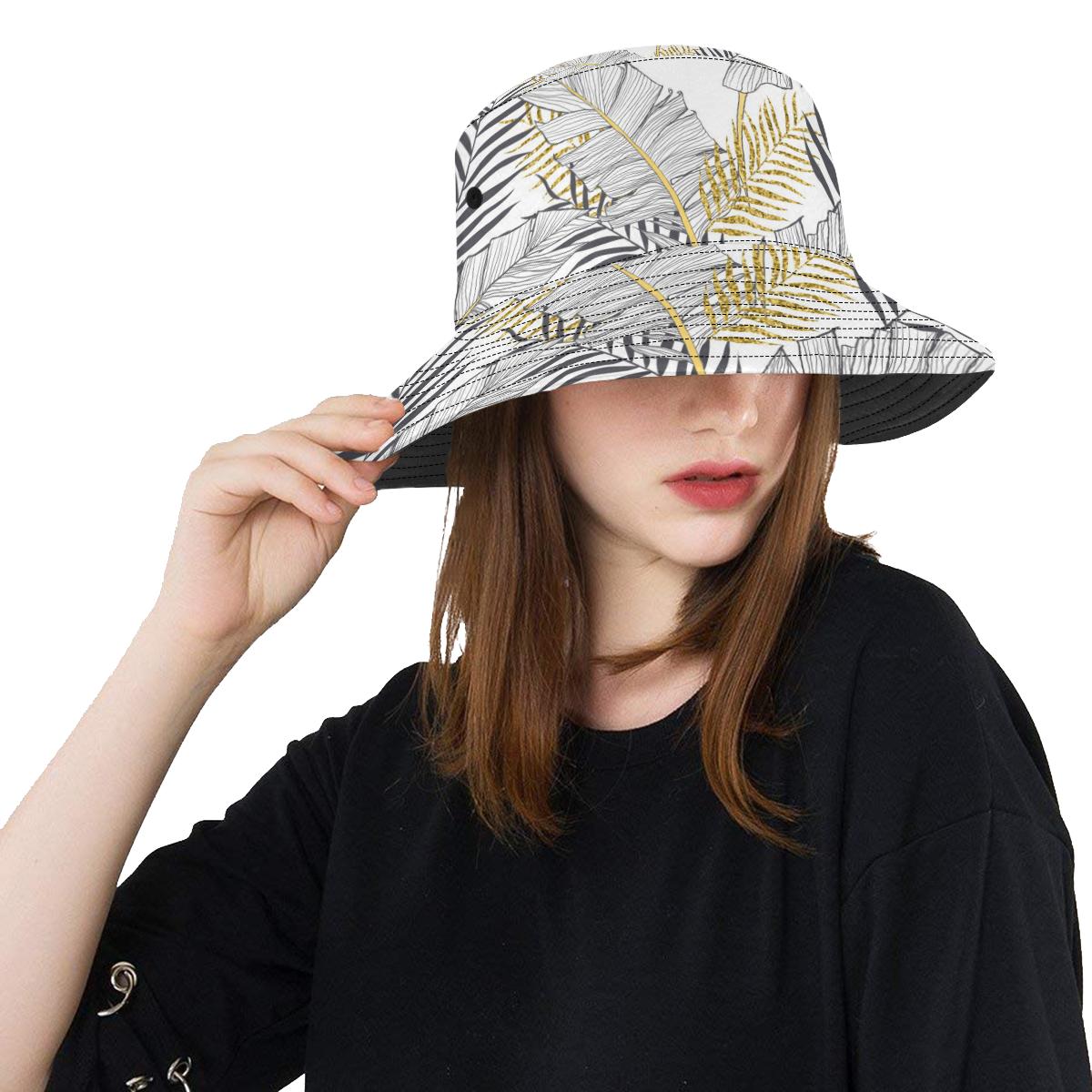 Gold Glitter Tropical Palm Leaves Unisex Bucket Hat
