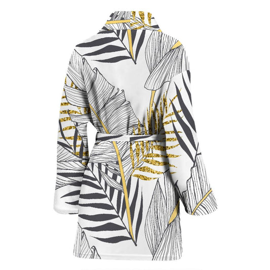 Gold Glitter Tropical Palm Leaves Women Bath Robe-JTAMIGO.COM