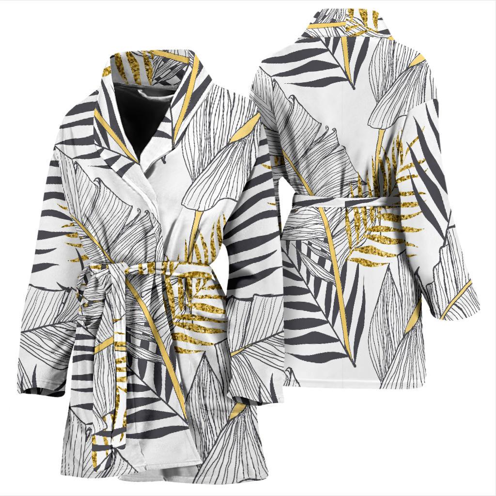 Gold Glitter Tropical Palm Leaves Women Bath Robe-JTAMIGO.COM