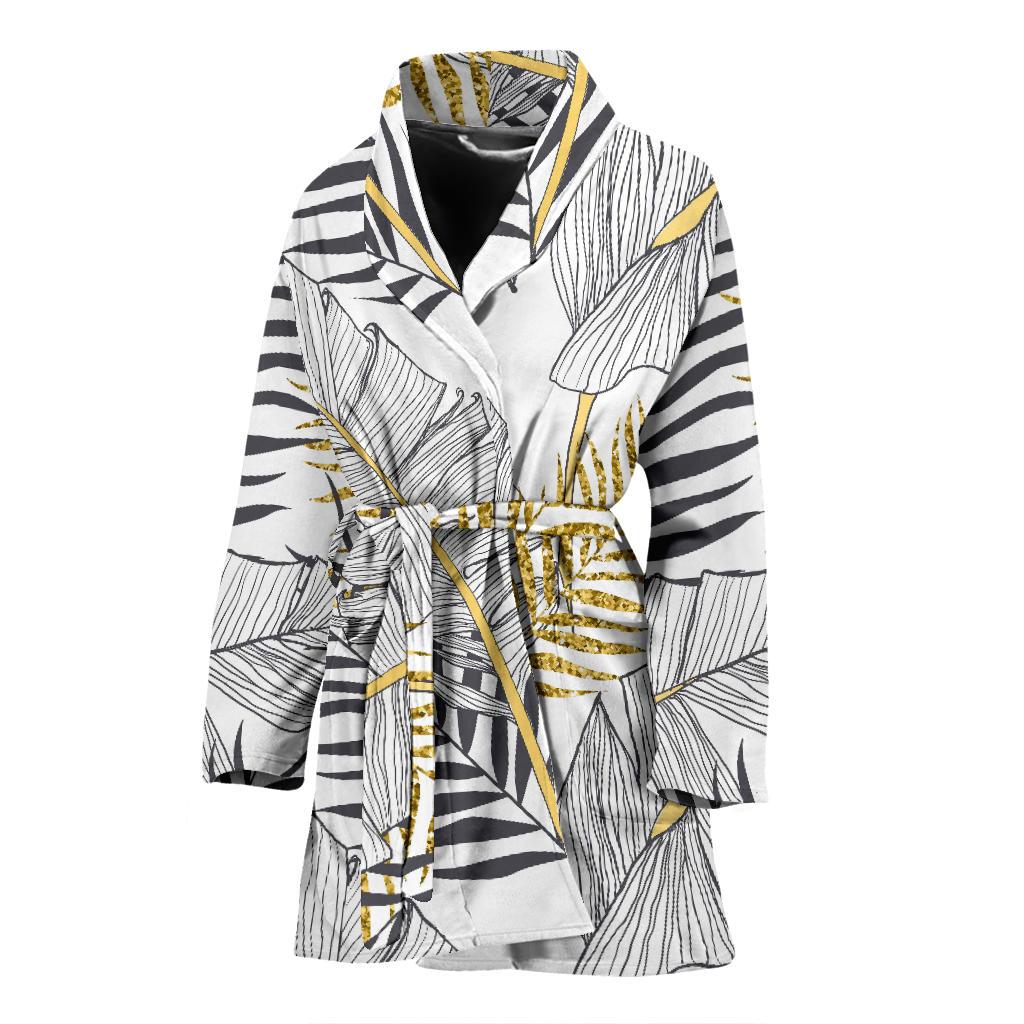 Gold Glitter Tropical Palm Leaves Women Bath Robe-JTAMIGO.COM