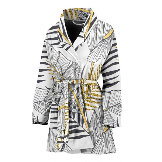 Gold Glitter Tropical Palm Leaves Women Bath Robe-JTAMIGO.COM