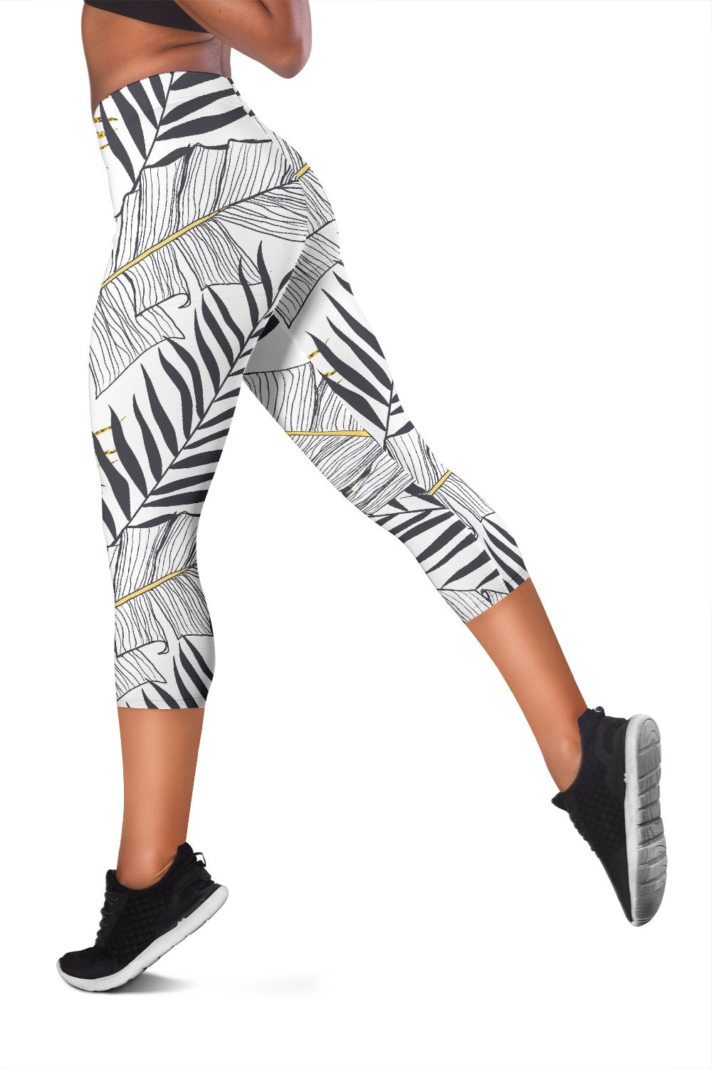 Gold Glitter Tropical Palm Leaves Women Capris