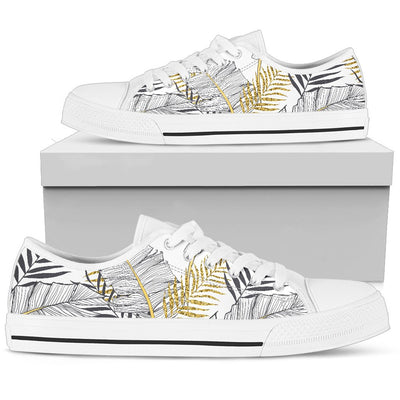 Gold Glitter Tropical Palm Leaves Women Low Top Shoes